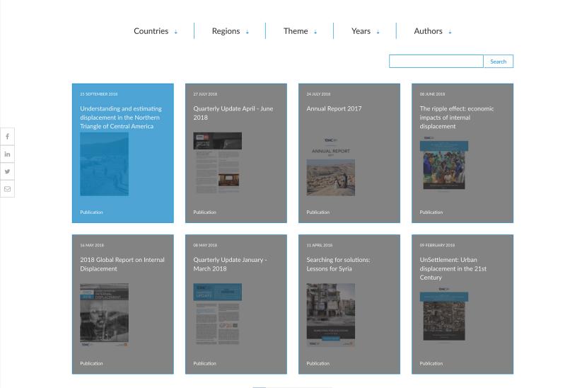 Screenshot of the IDMC website publications page