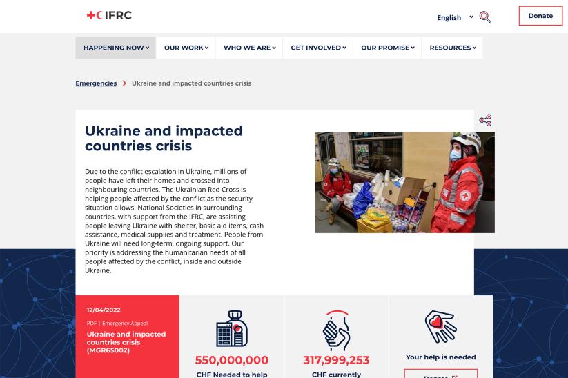 screenshot of an emergency page on ifrc.org
