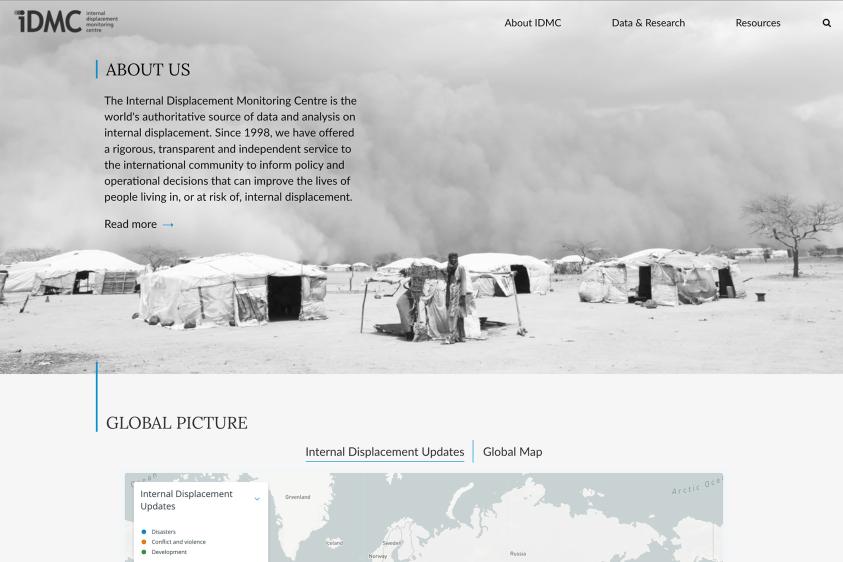 Screenshot of the IDMC website homepage